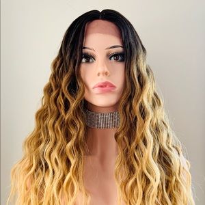 26” Water Wave Ombre Golden Brown/Blonde Premium Fiber Lace Front Wig